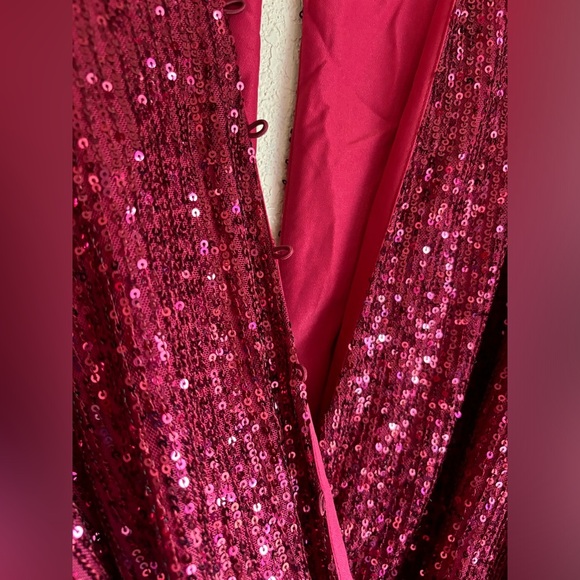 NWT ASOS Burgundy Red Sequin 3/4 Sleeve Wrap Midi Maxi Formal Cocktail Dress 22 - Picture 7 of 16